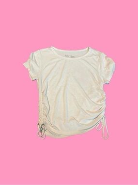 flirtitude White Ribbed Side-Tie Short Sleeve Tee